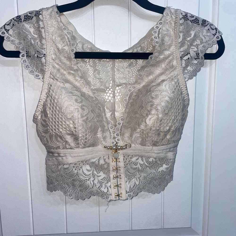 La SENZA Cream Bustier Blouse with Cap Sleeves